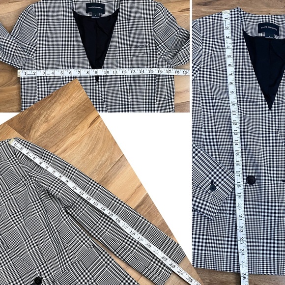 Club Monaco Black White Check Ginghams Double Breasted Collarless Blazer Jacket - Picture 13 of 13